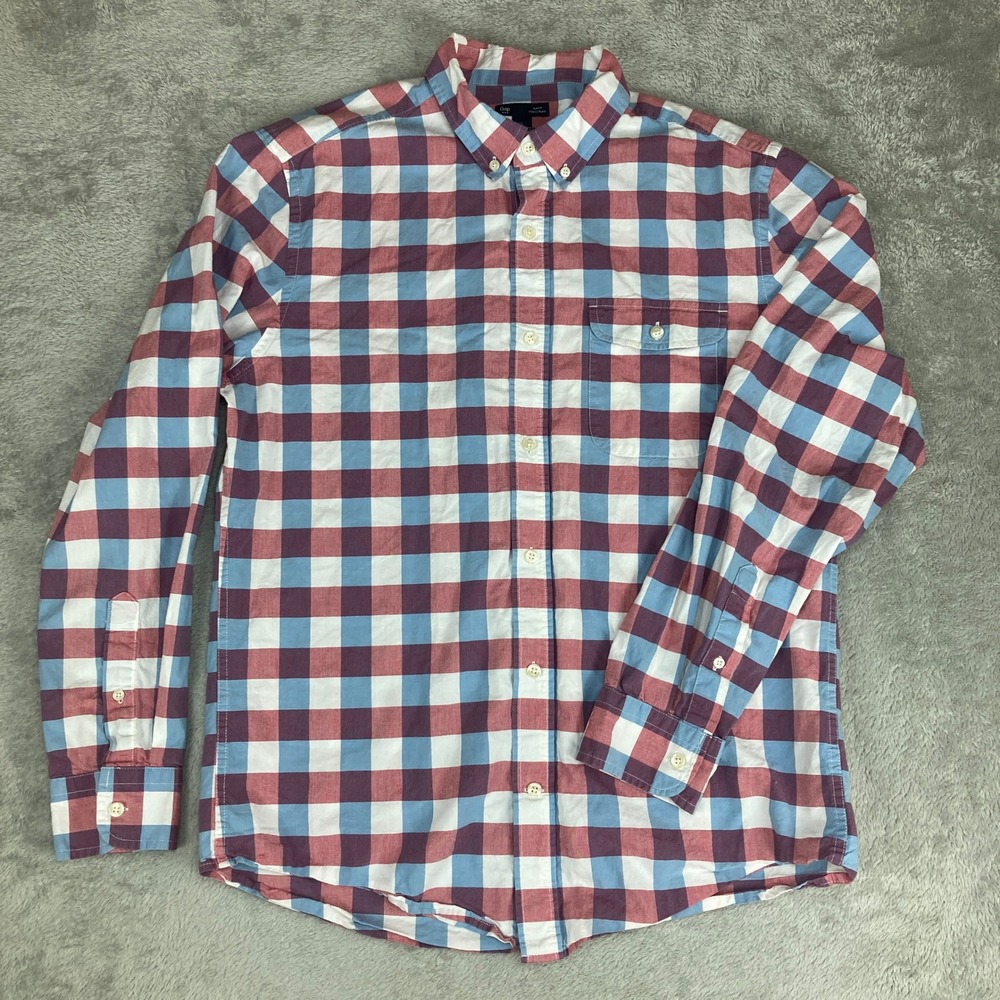 Gap Shirt Men's Slim Fit Long Sleeve‎ Plaid Button Down Red Blue White Size L